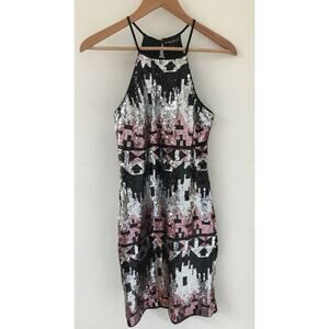 My Michelle Black Pink Geometric Sequin Sparkles Sheath Shift Tank Party Dress 5